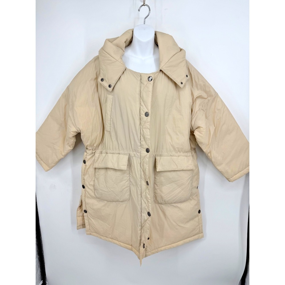 POL Anthropologie Puffer‎ Coat Size M Hooded Oversize Cozy Neutral Snap Button